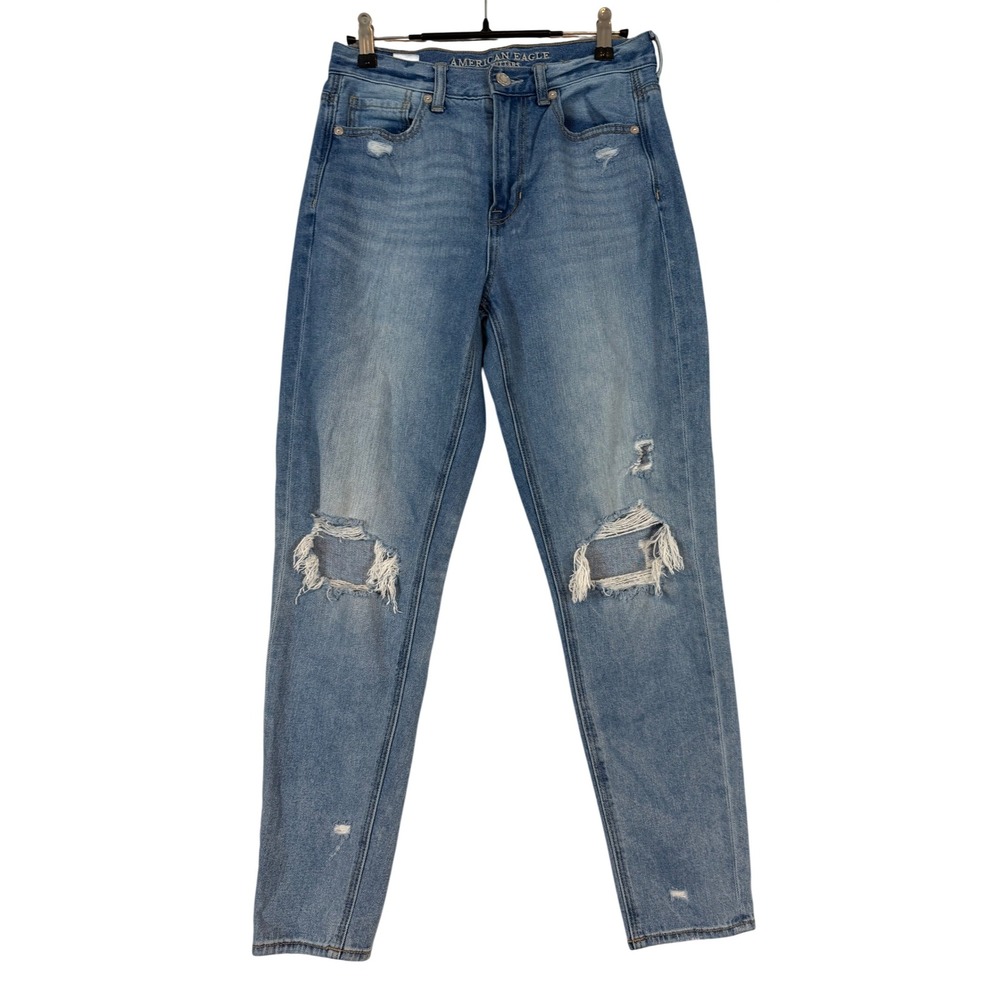 American Eagle Distressed Mom Jeans Womens 2 Regular Medium Wash High Rise Boho